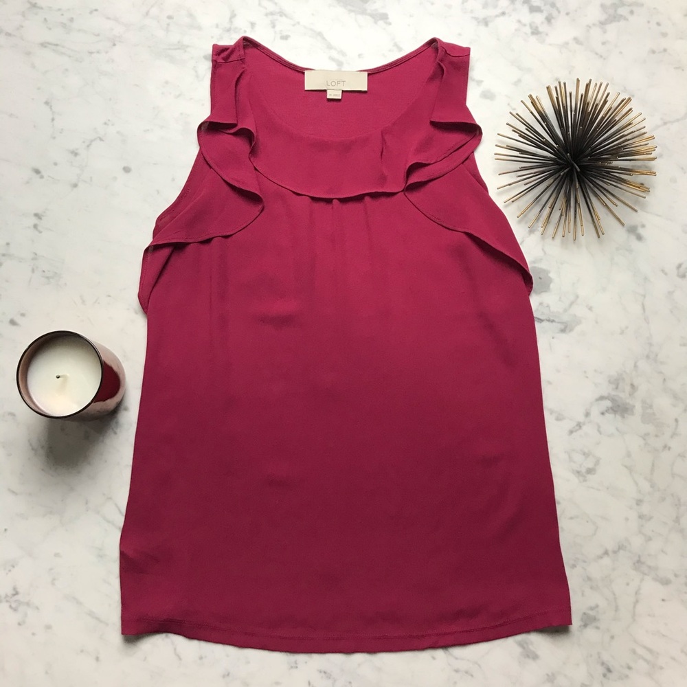 LOFT Pink Ruffle Sleeveless Tank Top Shell Blouse